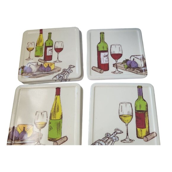 Precidio Plastic Coasters set of 6  Colorful Wine designs 4 different  4" x 4" - Picture 4 of 4
